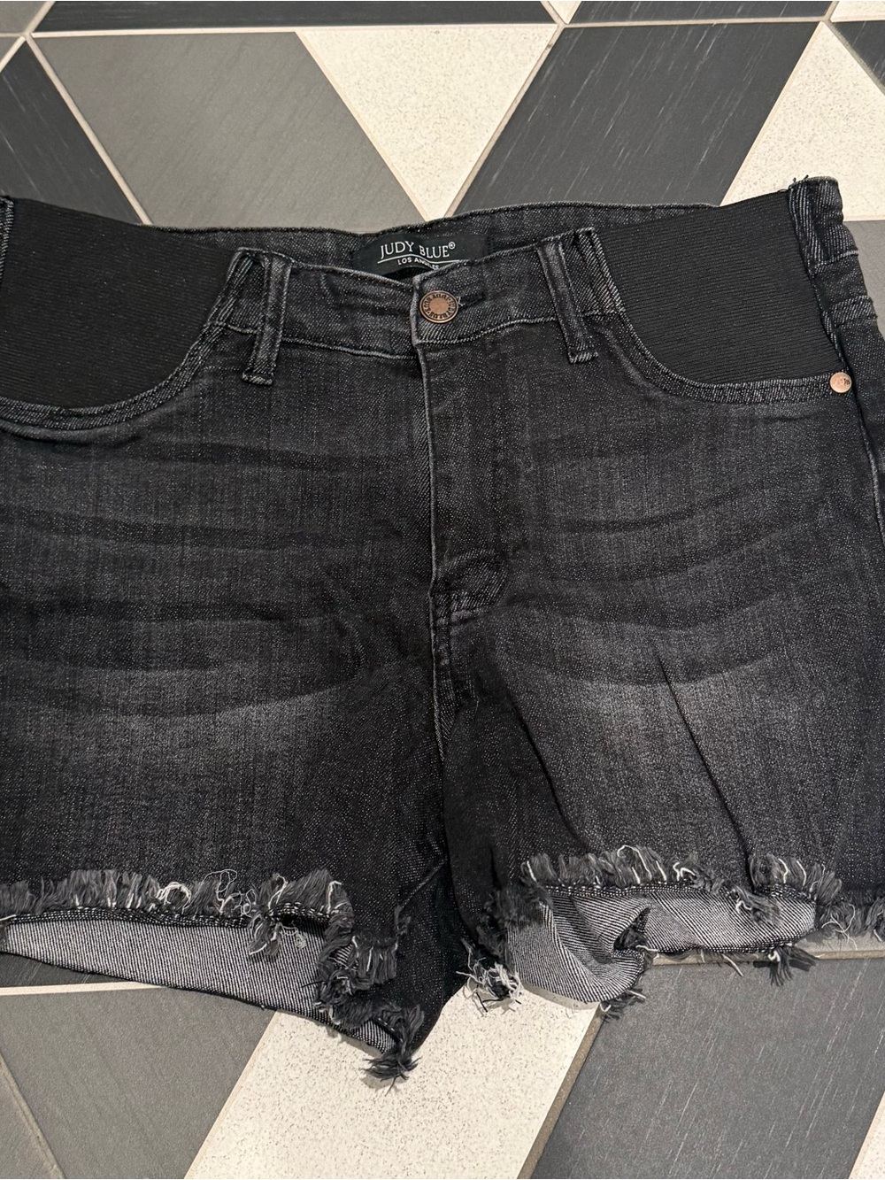 MaternityJudy Blue Faded Black Distressed Jean Shorts